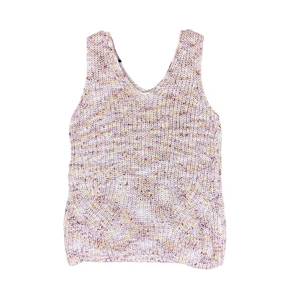 Loft Womens Sweater White Multicolored Knitted Double V Neck Sleeveless M - Picture 1 of 10